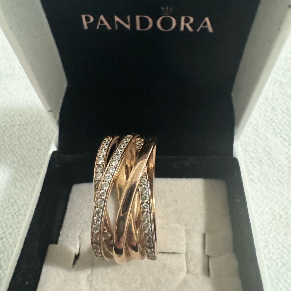 Authentic Pandora Silver Rose gold Entwined Ring Size 64 - Picture 1 of 7